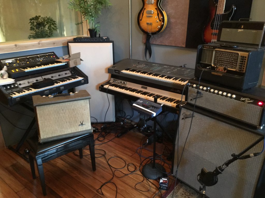 Musical Instruments and Musical Amps in a Recording Studio
