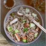 Cold soba with chicken, fresh cucumbers, sauce and sesame. Classic cold salad with buckwheat noodles. Japanese food. Traditional asian cuisine. Top view, flat lay. - https://depositphotos.com/free-files/noodles.html?qview=274519324